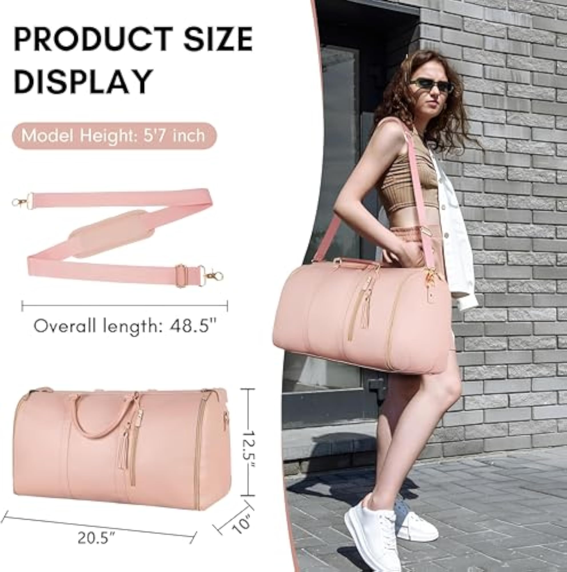 Large Waterproof Duffle Bag with 2-in-1 Suitcase Design, Pink
